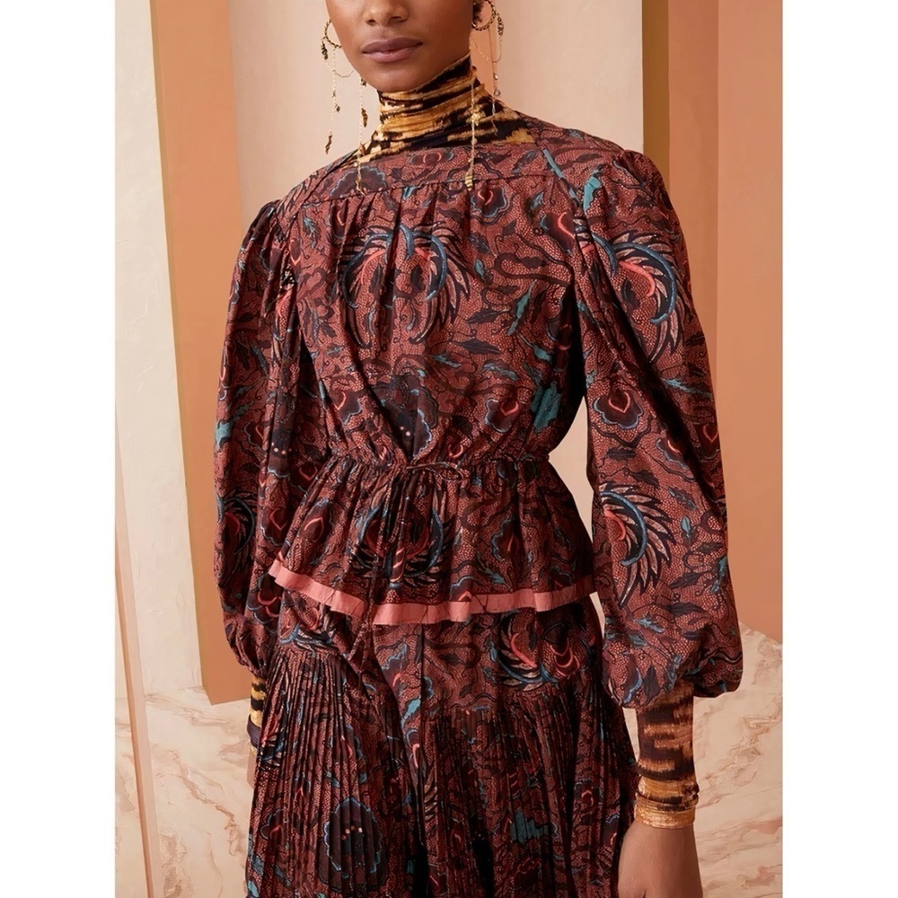 Ulla Johnson Long-Sleeve Floral Peplum Mireya Blouse